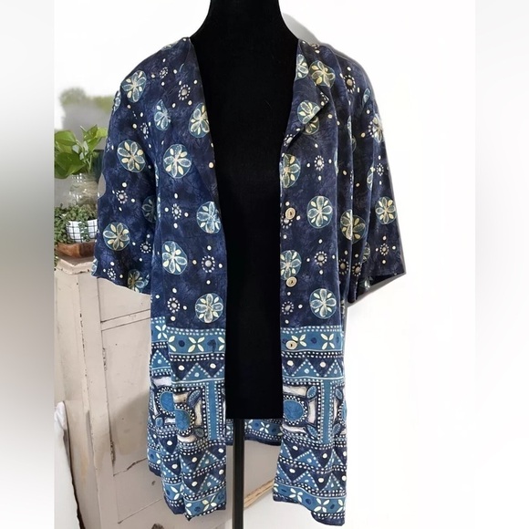 Vintage Made In Italy S Blue Top Sisley Relaxed Elegance Coastal Long-Line - Picture 1 of 8